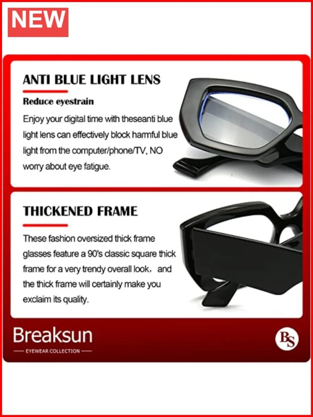 Oversized Square Blue Light Blocking Gaming Glasses Plastic Acetate